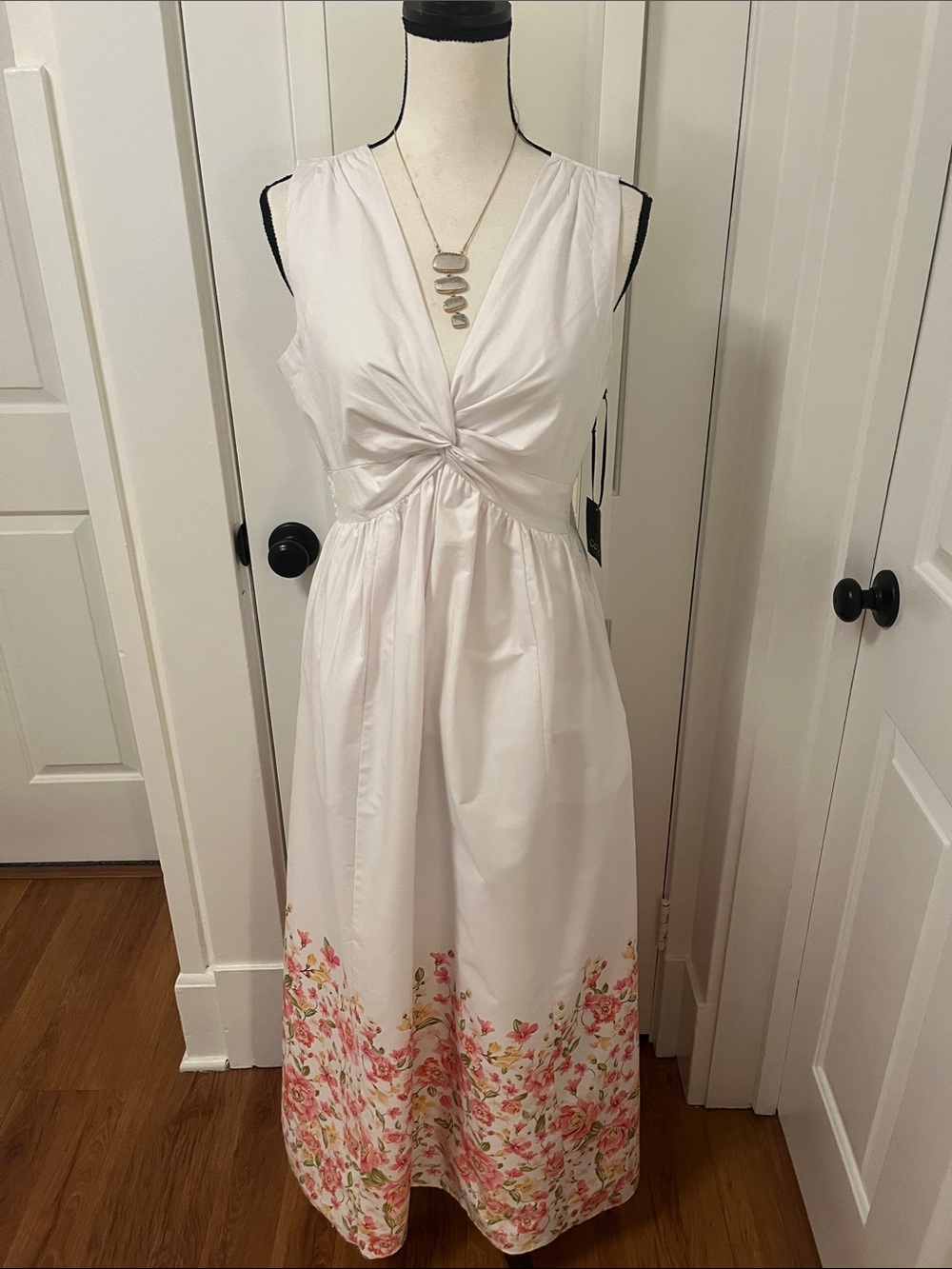 CeCe Dresses White & Pink Floral Maxi Dress NWT Twist Front Retail $76